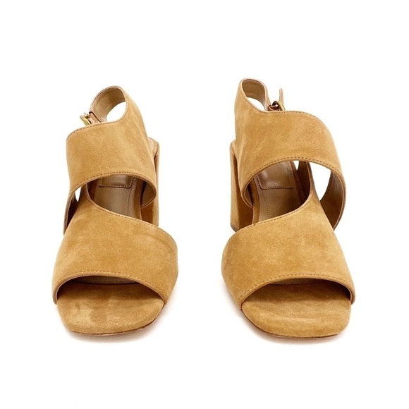 Michael Kors Collection “Asher” Suede Heeled Sandals Camel Slingback Size 9 New - Picture 3 of 11